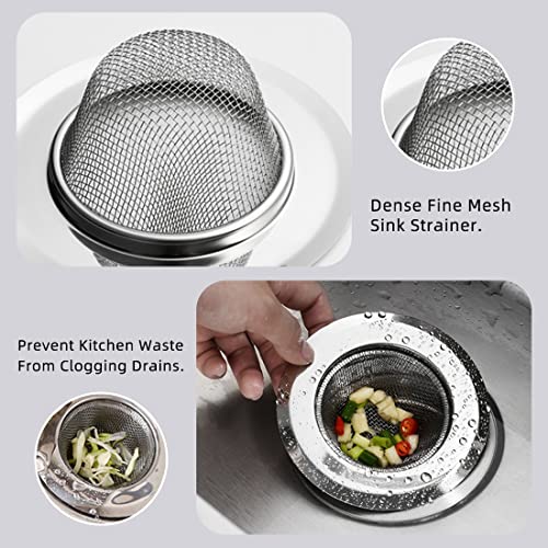 Voyyphixa 5 PCS Stainless Steel 10 Mini Cleaning Brush Bathroom Shower Hair Filter Catcher Drain Cover Kitchen Sink Plug Strainer Hole Cover 4.5" Diameter Large Sink Drain Strainer - Image 3