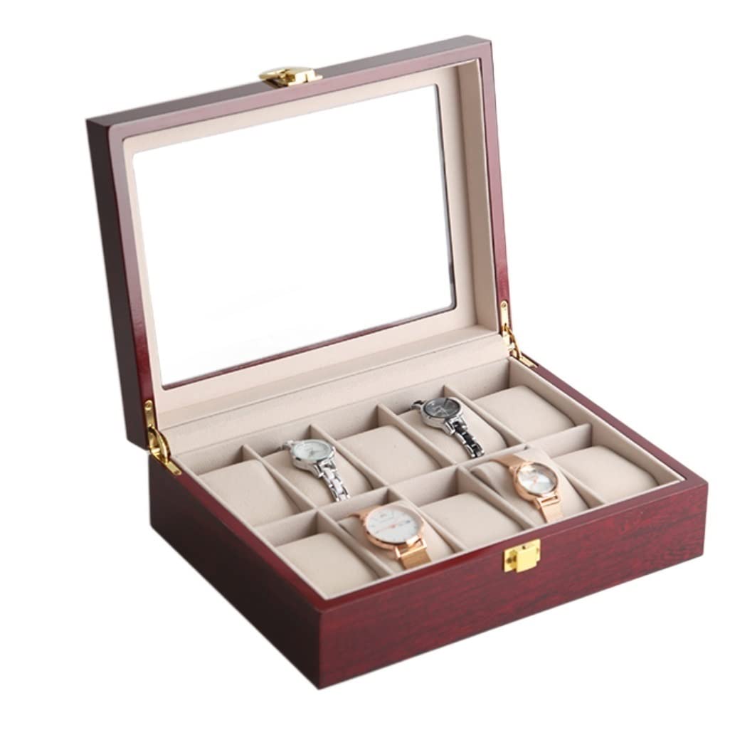 YNIYUJKL Watch Case Wooden Watch Box Jewelry Display Storage Holder Organizer Watch Case Jewelry Dispay Watch Box Watch Box,A-10 Slots,C-10 Slots