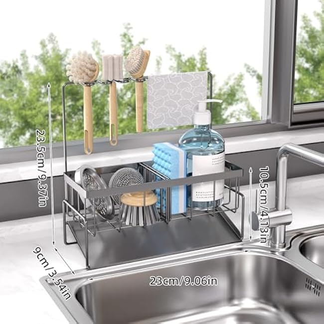 NET MEYA Sponge Holder for Kitchen Sink,Stainless Steel Sink Caddy with Dish Brush Holder,Kitchen Sink Organizer Countertop Sink Holder,Sponge Caddy Sink for Kitchen Sink