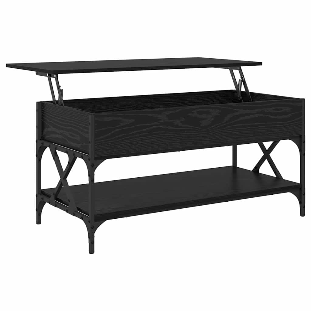 Mesa de centro negra de 100 x 50 x 50 cm, aspecto de roble, plegable, con estante, soporta 60 kg, diseño moderno para salón, oficina, balcón y habitación de invitados