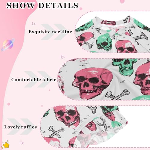 Skull Girls Long Sleeve Rashguard Swimsuit UV Protection One-Piece Swimwear Bathing Suit B04043504