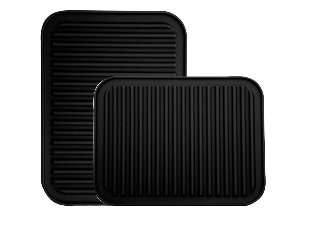 Silicone Pot Holder, Trivet Mat, Waterproof, Heat Insulation, Non-Slip, Tableware Pad Coasters - 9" x 12" - 2 set (Black)
