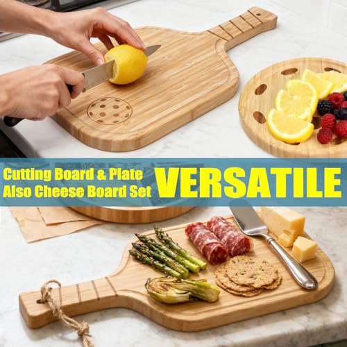 Set tabla de cortar y charcutería pickleball bambú 2 piezas miniatura 5