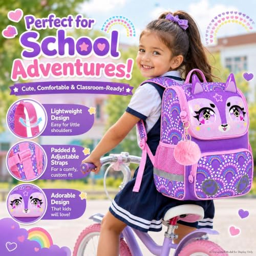 Image of KLFVB 3PCS Backpack for Girls and Boys, 15 inch Unicorn Dinosaur Bookbag with Lunch Box, Kids Preschool School bag