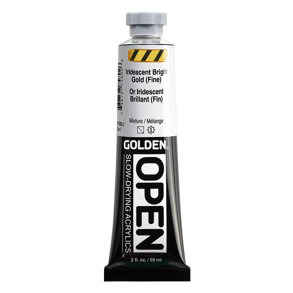 Golden : Open : Slow Drying Acrylic Paint : 59ml : Iridescent Bright Gold (Fine) VII