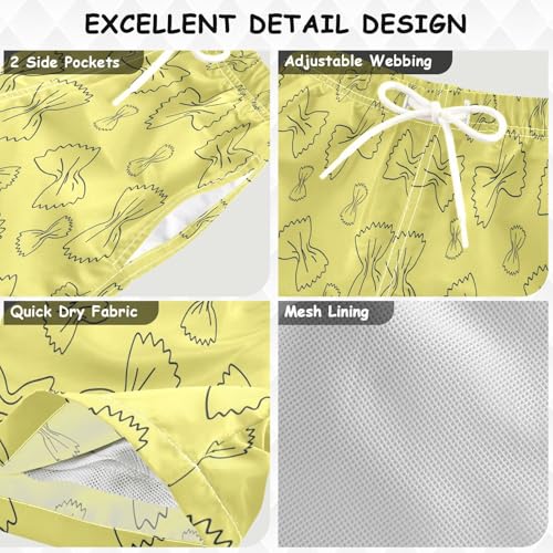 Boy Swim Trunks Bow Tie Pasta Yellow Pattern Quick Dry Bathing Suit Swimsuit Toddler Beach Board Shorts,2T4