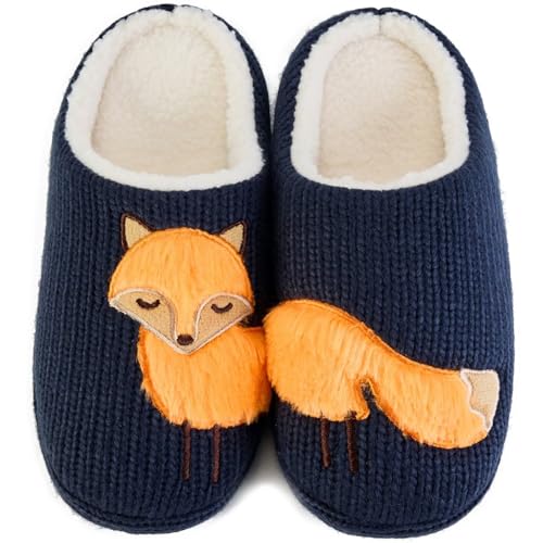 JEBUKTXE Zapatillas de Estar por Casa de Mujer Bordado de Animales Pantuflas Invierno Forro de Peluche Cálidas Espuma de Memoria Zapatillas de Casa (Bordado De Animales Zorro,42 43)