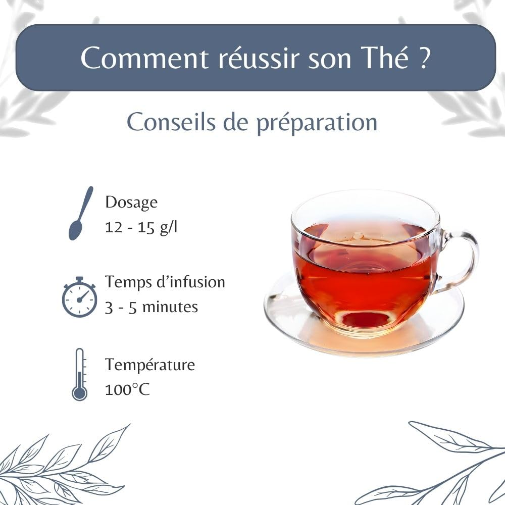 Thé Noir Earl Grey Bio - Thé Vegan en Vrac, 100% Naturel, Sans OGM - Agriculture Biologique - Conditionné en France - Sachet 1 kg (500 Tasses)