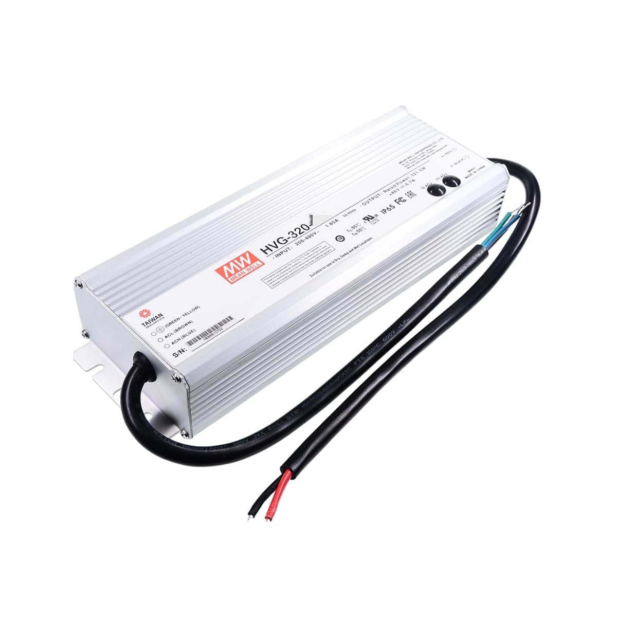 Mean Well HVG 320W 48V 6.7A LED Driver， HVG-320-48A AC-DC Constant Current Voltage Switching Power Supply Converter Transformer with IP65, PFC, Output Current and Voltage Adjustable