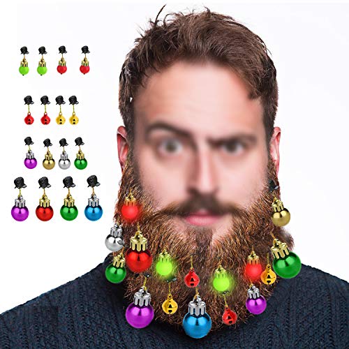 HOWAF 16 Decorazioni per Barba Palline di Natale, 4 Ornamenti per Barba Illuminati, 8 Lampadina, 4 campanelli da Slitta Ornamento per Barba per Adulti Uomo Regalo per Natale e Capodanno