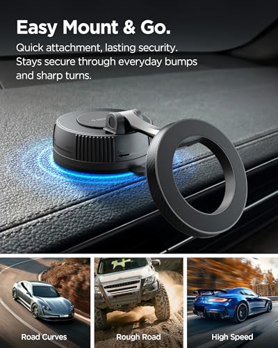Image of Spigen Dashboard Car Mobile Holder, Dual VacuumLock & 360 Flexible View, Super Strong N52 Magnet for iPhone 17 /16 /15 /14 /13 /12 Series - Black