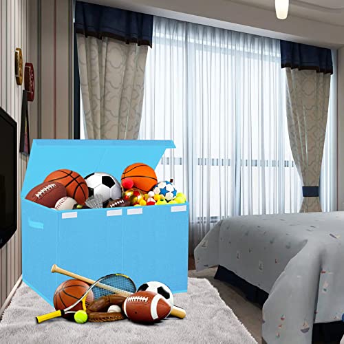 Jaysdayly Toy Box For Boys,Large Sturdy Toy Chest With Lids,Collapsible Toy Storage Organizer Boxes Bins Baskets For Kids, 24.5 * 13 * 16 Inches- - Blue #TOP6