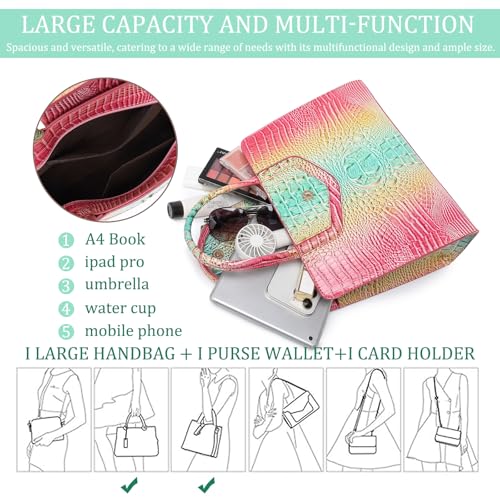 Image of Makcr Joacbv Women Embossed Pattern Satchel Handbags Wallet 3 pcs Set Crossbody Tote Top Handle Vegan Leather Ladies Bag | Embossed Pattern