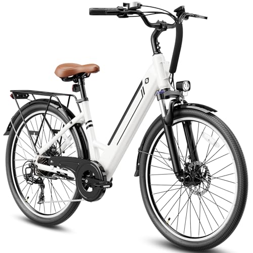 Jasion YC1 ST Electric Commuter Bike,Internal Removable Battery,1200W Peak Motor,Max 28Mph & 50 Miles E Bike,26" Adult Ebike with 3 Riding Modes,7 Speeds Electric Bike, Shock Absorber