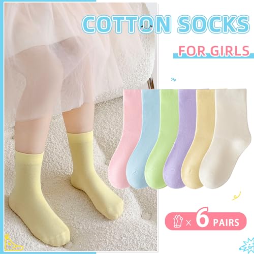 Eocom Girls Socks Little Kids Crew Socks Cotton Cute Youth Dress Socks 6 Pairs3