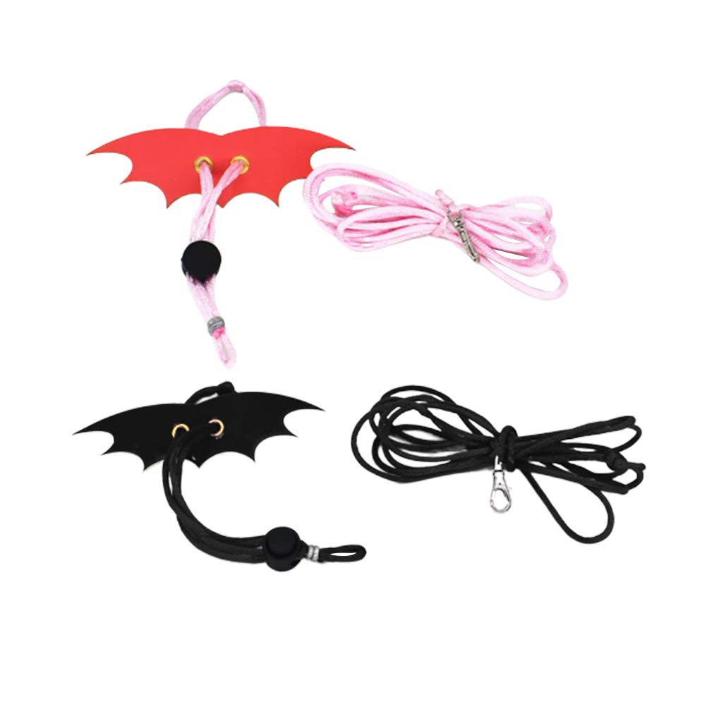2PCS Hamster Leash Small Animal Harness Leash Rat Mouse Adjustable Rope with Bat Wing for Squirrels Guinea Pig- Size M (Pink/Black) Small Animals Go Out Towing Rope