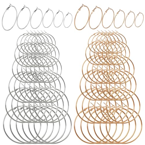 HLTOO 96PCS Hoop Earrings Finding, Round Hypoallergenic Earring Hoops, Stainless Steel Open Beading Hoop, for Women's Jewelry Making, DIY Earrings Crafts, 6 Sizes