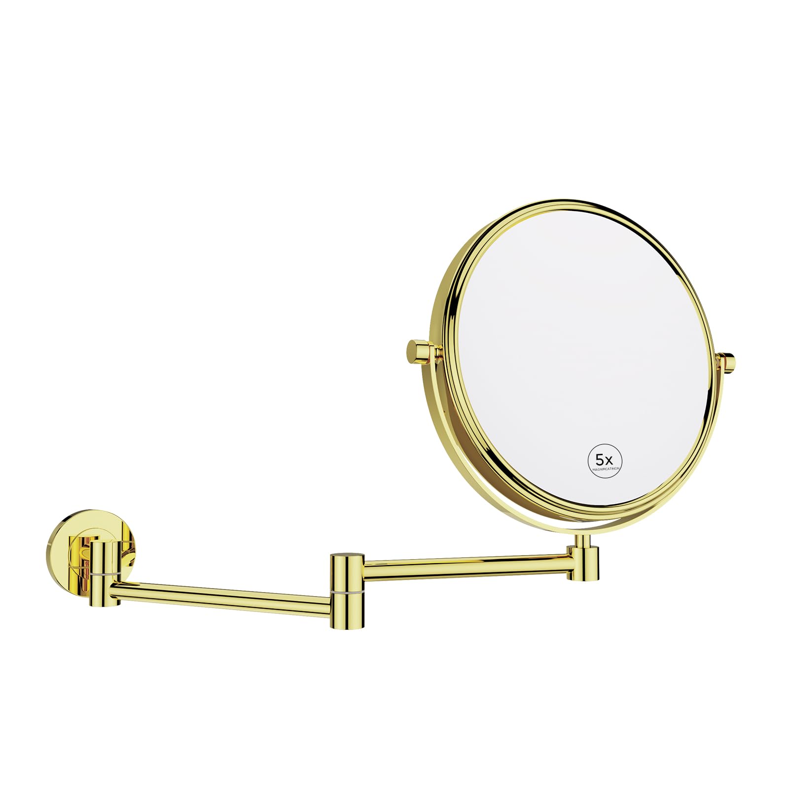 Nicesail Specchio Trucco da Parete Oro Brillante - Specchio Ingranditore da Muro 5x - Braccio Estensibile Lungo - Doppia Faccia - Per Rasatura - Per Bagno,Hotel,Diametro 20 cm