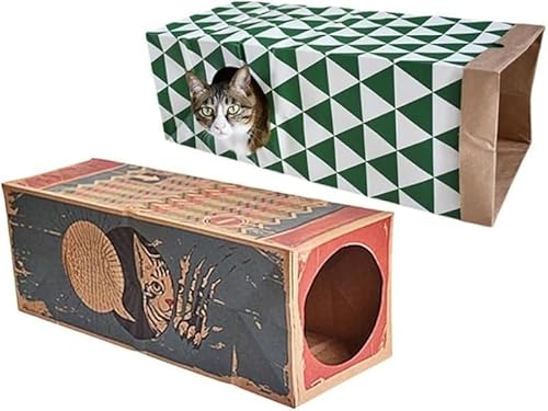 DancJulie折りたたみ式の紙製キャットトンネル。穴あきの楽しいおもちゃ、キャットハウス、キャットベッド、遊び場のおもちゃとしてお使いいただけます。楽しい猫用プレイハウス、紙製の洞窟、運動リラクゼーション、ストレス解消ツール、小さくて収納しやすい、ペッ