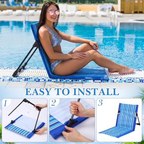 AceOrbit 4 Pack Foldable Poolside Chairs Portable Beach Flip Chairs Pool Seat for Edge of Pool Side with Bag Support Lightweight Lounge Seat for Camp Adult Lawn Sport Party(Blue Striped) - image 3