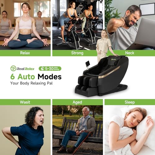 Real Relax 2025 Full Body Massage Chair, Zero Gravity Shiatsu Massage Chair Recliner, Foot Massage, Bluetooth, Large Control Screen (Black and Gold) - Image 3