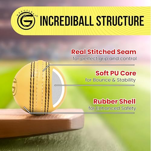 Image of Soft Rubber Cricket Ball for Practice | Outdoor & Indoor Practice Cricket Ball with Core & Stitched Seam | Realistic Feel, True Bounce & Swing for Practice, Honing Skills & Family Fun