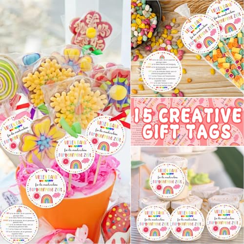 15 Stück Abschiedsgeschenk Erzieherin Geschenkanhänger, Abschiedsgeschenk Kindergarten, Anhänger Etiketten Vielen Dank für die Wunderschön Farbenfrohe Zeit, Abschiedsgeschenk Kita
