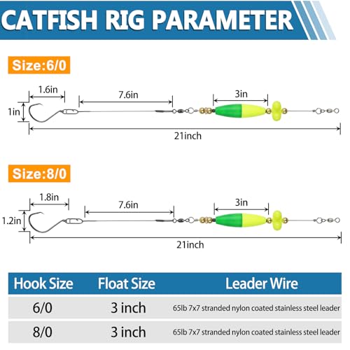 Catfish Rig Catfish Float Rigs Equipo de Pesca para Bagre con Cascabeles, Cuentas, Flotadores, Anzuelos en Círculo 6/0 8/0 Santee Cooper Rigs para Pesca en Río, Lago y Orilla miniatura 5