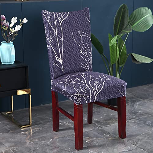 Image of House of Quirk Elastic Chair Cover Stretch Removable Washable Short Dining Chair Cover Protector Seat Slipcover (Pack of 1, Plumb Branch)