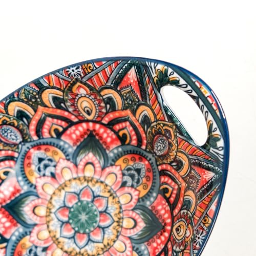 Image of Nestasia Mandala Ceramic Serving Bowl with Handles (400 ml) - Microwave & Dishwasher Safe Pasta Bowl | Floral Bowl with Glossy Finish - Ideal for Soup, Curries, Snacks, Salad & Noodles (Blue)