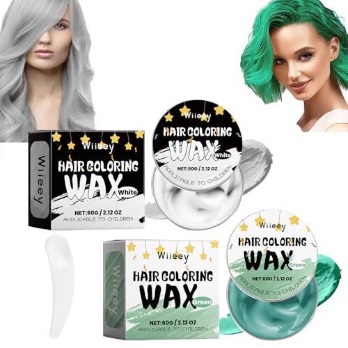 Kinder Temporäre Haarfarbe Wachs 2 Stück Green Instant Haartönung Dye Frauen Männer Natürliche Instant-Frisur Creme Instant Haartönung Dye für Rollenspielpartys (Grün/Silber)
