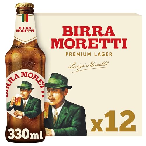 Birra Moretti Premium Italian Lager 4.6% ABV 12 x 330ml Glass Bottle Authentic Italian Beer Perfect with Good Food Deliciously Bitter Hoppy Taste Vegan Friendly Lager