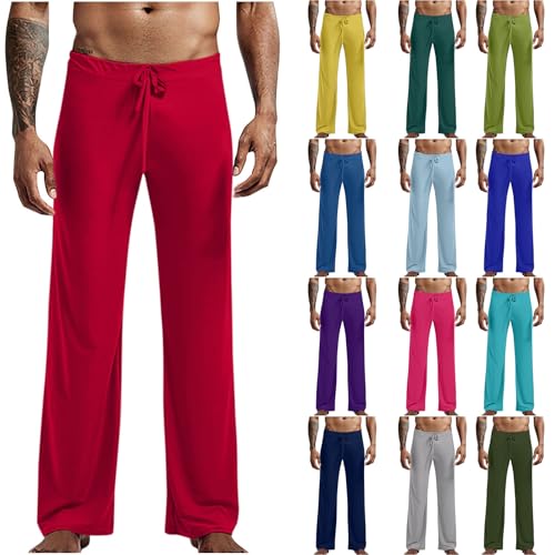 Cambkatl Men’s Stretchy Straight Leg Pajama Pants, Soft Elastic Waist Loose Lounge Pants Sleep Bottoms with Pockets2