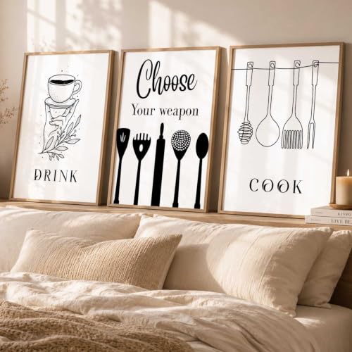 Image of HOTHOUSE Kitchen Wall Art poster With Frame For Living Room Bed Room Hotel Wall Decor Digital Reprint engineered wood Set of 3 (10X13 inch)
