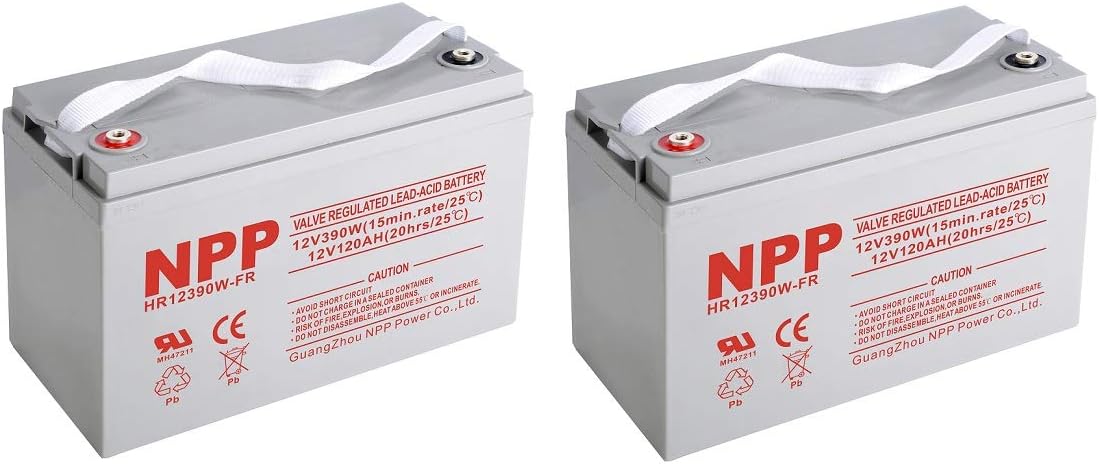 NPP HR12390W FR (2Pcs), 12Volt 2340W 390Watts/Cell AGM Sealed Lead Acid Rechargeable High Rate Battery, Replace 12V 120Ah for Off Grid UPS, Solar Power, RV, Marine，Boat，Golf Cart Battery