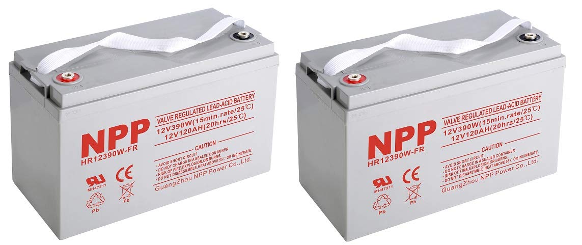 NPP HR12390W FR (2Pcs), 12Volt 2340W 390Watts/Cell AGM Sealed Lead Acid Rechargeable High Rate Battery, Replace 12V 120Ah for Off Grid UPS, Solar Power, RV, Marine?Boat?Golf Cart Battery