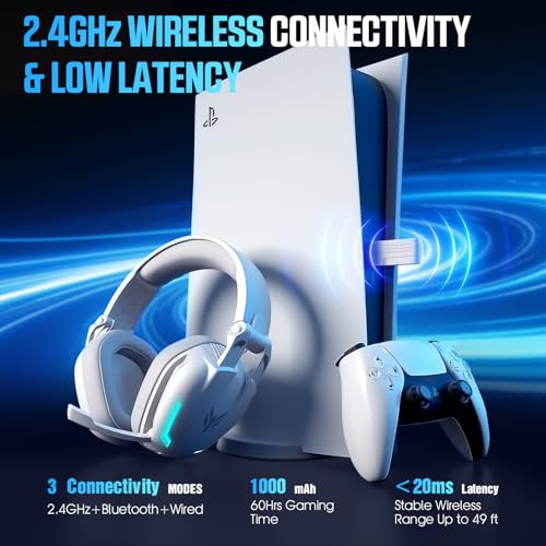 Image of BENGOO G1 60H Wireless Gaming Headset with RGB Lights & Mic for PS5 PS4 PC | 7.1 Surround Sound, 2.4GHz USB /Type-C & Bluetooth 5.4, Noise Canceling Flip Microphone, Foldable Design for Switch Mac