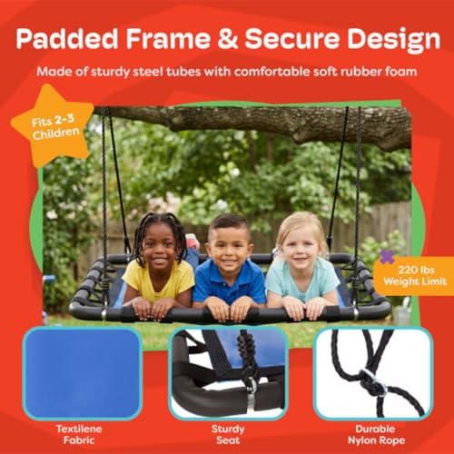 Image of Platform Tree Swing for Kids - Swing Set, Tree Branch, or Playground - 40x30in Rectangular Platform for Kids with Adjustable Rope - Outdoor Activities by Hey Play (Blue /Black)