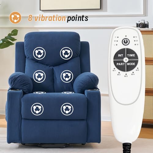 Image of Power Lift Recliner Chair for Elderly with Massage,Recliner Chairs for Adults with Remote,Electric Lift Chair with Side Pockets,USB & Type-C Charging for Living Room(NavyBlue)