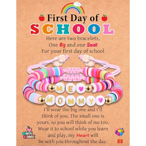 Image of First Day of School Kindergarten Preschool Gifts for Girls, Mommy and Me Matching Bracelets Set, Back to School Gifts for Daughter from Mom