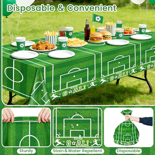 Image of Mulbozy 4 Pcs Soccer Tablecloths Disposable, 54 x 108 Inch Soccer Party Decorations Table Cloth, Plastic Sports Table Cover for Picnic Birthday Party Supplies Decoration