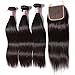 Unice Malaysian Straight Hair 3 Bundles Virgin Human Hair Wefts with Free Part Lace Closure 100% Unprocessed Human Hair Extensions(12 14 16+10Closure)