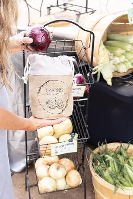 Potato Storage Bag | Natural Jute Potato Onion Garlic Storage Set for Pantry | Breathable & Fresh Onion Potato Storage | Easy to Clean Potato and Onion Storage Bag | Air Flow, Light Blocking