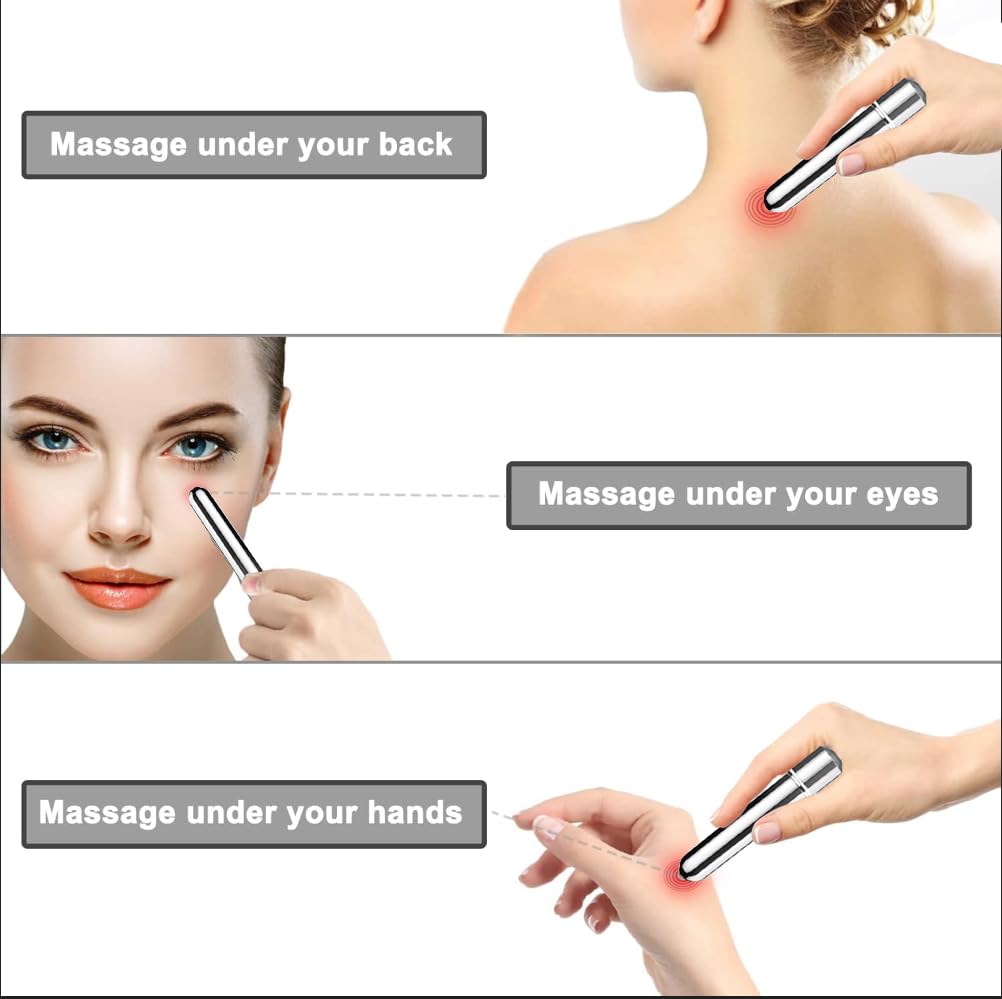 Kabelloses Mini-Massagegerät für Gesicht, Finger, Nacken, Schulter, elektrische Rückenmassage, Massagestab-Werkzeug zur Entspannung (Silber)