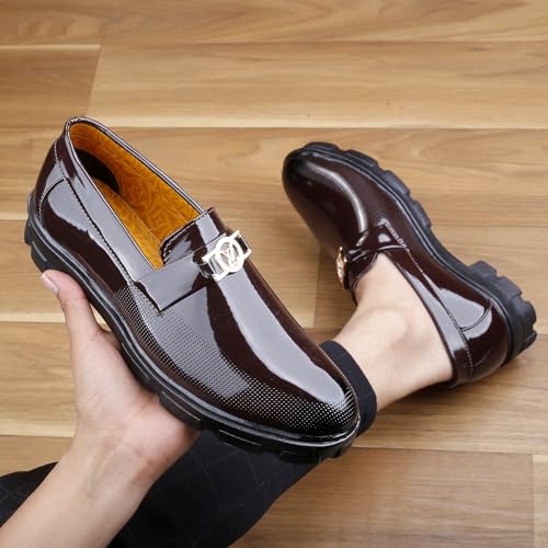 Image of WUGATTI Patent Leather Slip-On Trendy Stylish Comfortable Casual Loafers for Men