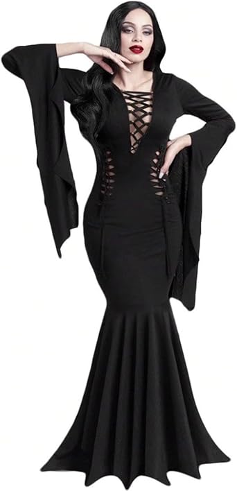 OIOLOYJM Morticia Addams Costume Women Renaissance Medieval Sexy Witch Vampire Gothic Halloween Costumes Woman 2025 Dresses