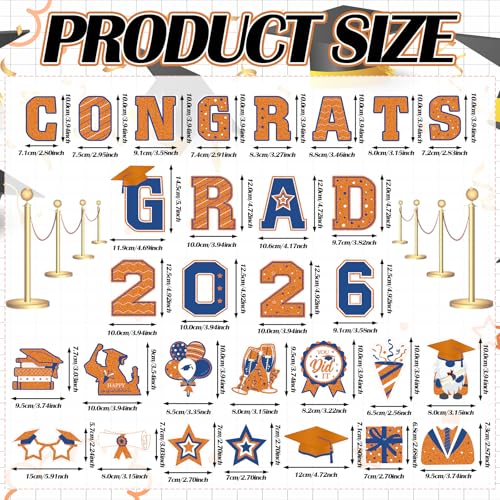 Image of Landhoow 30 Pcs Graduation Car Magnets 2026 Senior Graduation Car Decoration Bumper Sticker Congrats Grad Magnet Magnetic Refrigerator Decal for Grad Parade Party Supplies(Orange, Blue)