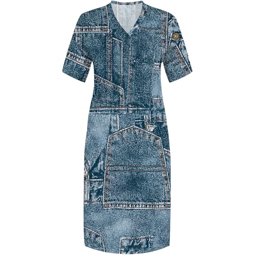Image of SUZONANA Womens Plus Size Denim-Print Fashion Maxi Dresses Casual Soft Tshirt Dress