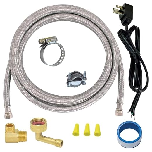 Eastman Dishwasher Installation Kit, 6 Foot Supply Line, 3/8 Inch x 3/8 Inch Compression, 6 Foot 3-Prong Angled Power Cord, Braided Stainless Steel Dishwasher Connectors, 48337N