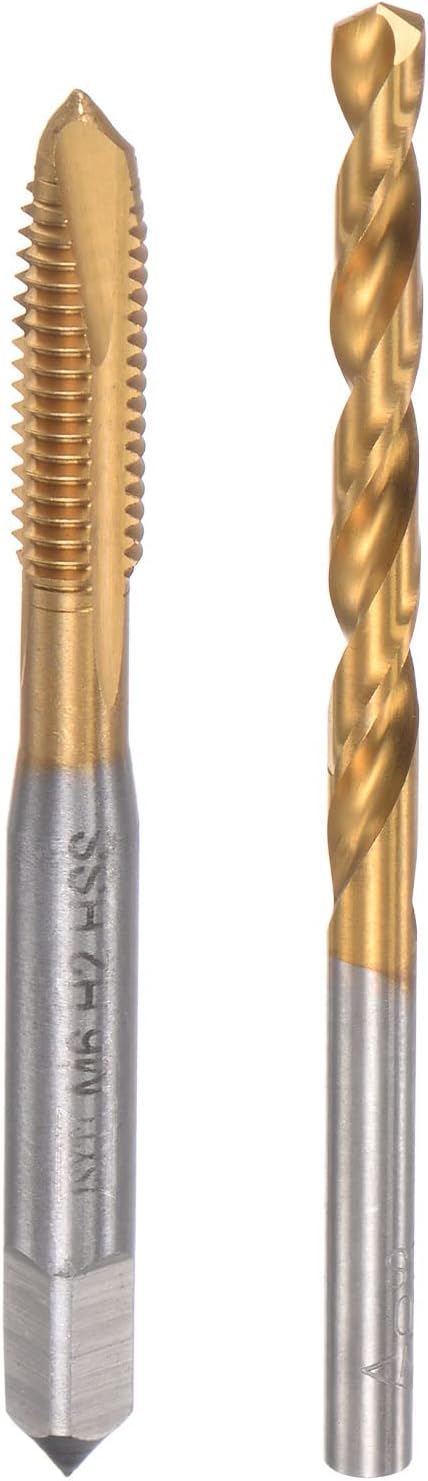 uxcell M6 x 1 Spiral Point Thread Tap and 5.0mm Twist Drill Bit Set, Metric Titanium Plated 6542 High Speed Steel Machine Screw Thread Tap Threading Tool